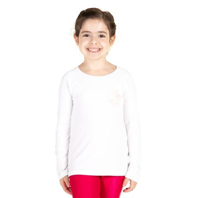 Camiseta Infantil Feminina Manga Longa Verão Branca
