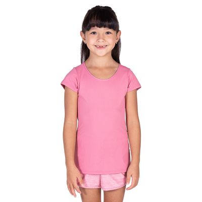 Camiseta Feminina Infantil Manga Curta Básica Flamingo