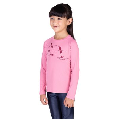 Camiseta feminina infantil manga longa uv  pássaros