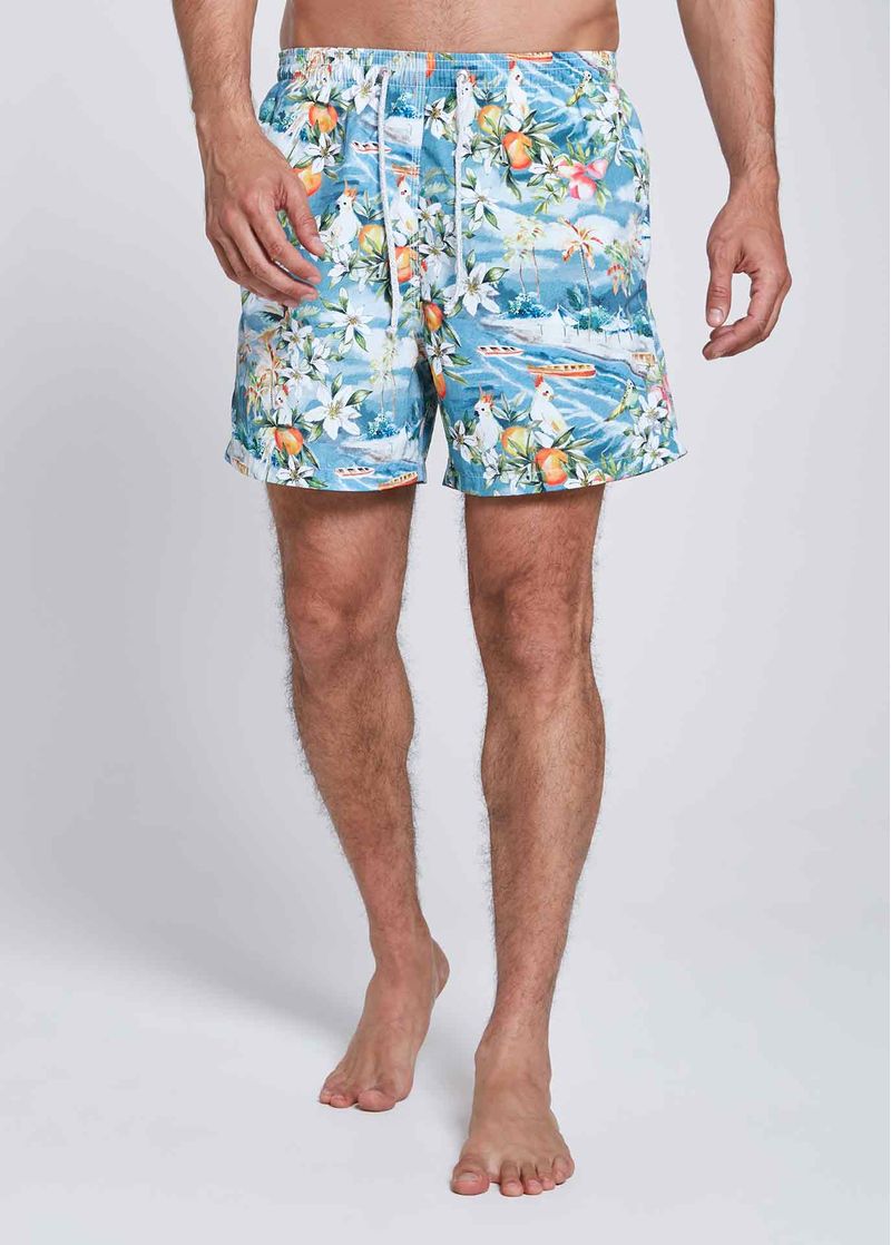 shorts_masculino_medio_estampado_beach_tropical_para_praia_frente