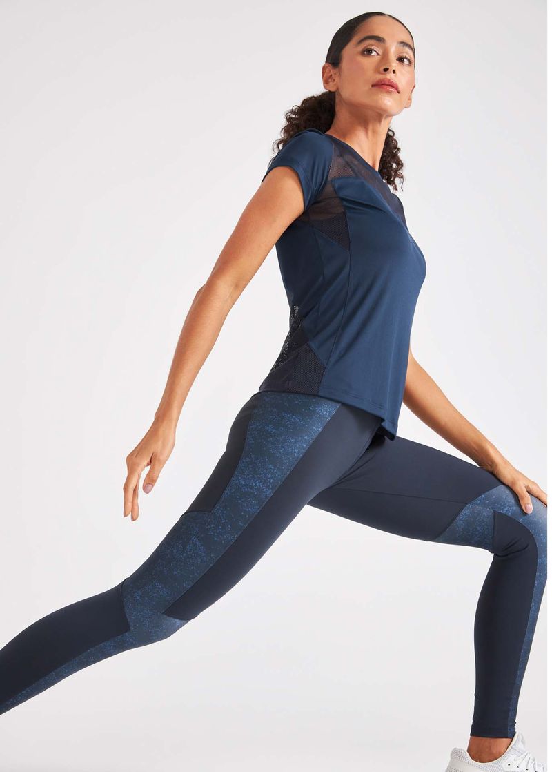 Calça legging feminina trilha azul noturno seu treino com estilo