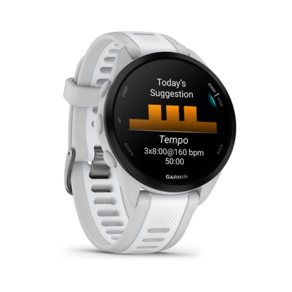 Encontraproduto.com.br - Garmin Relógio Forerunner 165 Branco 43mm com Monitor Cardíaco de Pulso e GPS