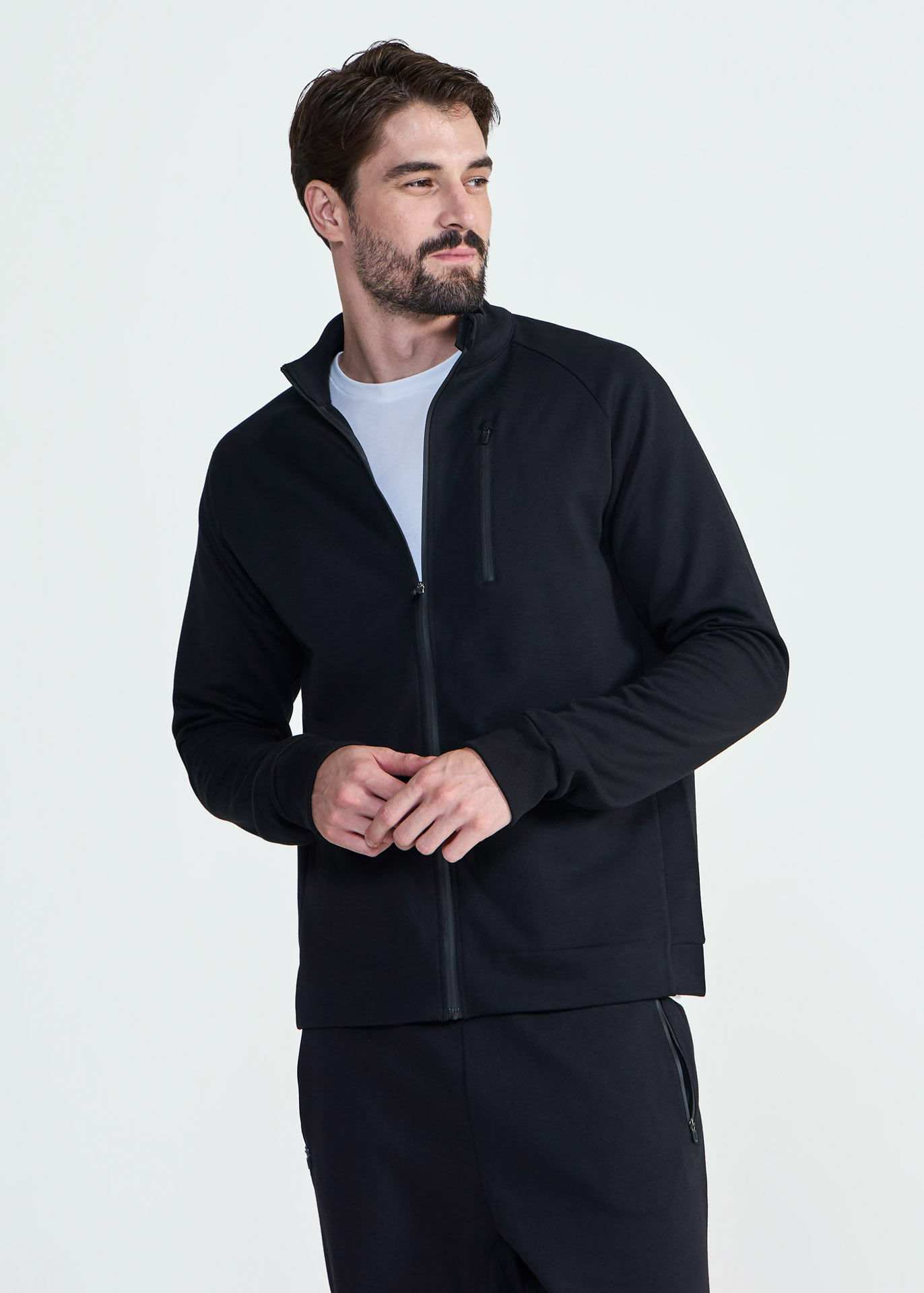 Casaco preto masculino com fashion ziper