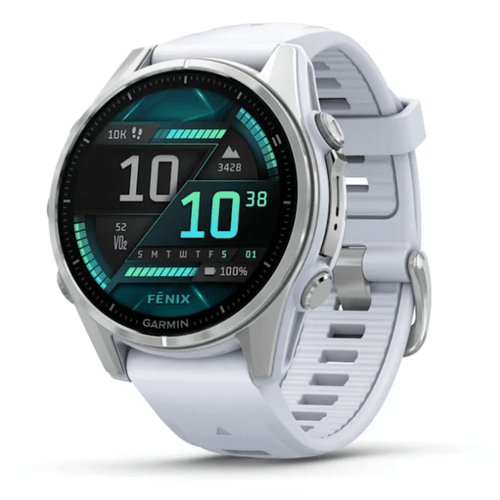 Relógio Garmin Fenix 8S Prata 43mm com Pulseira de Silicone Branca